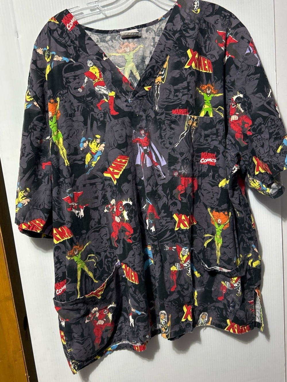Marvel Black X-Men Graphic Scrub Top with Red, Yellow, Green & Blue Accents